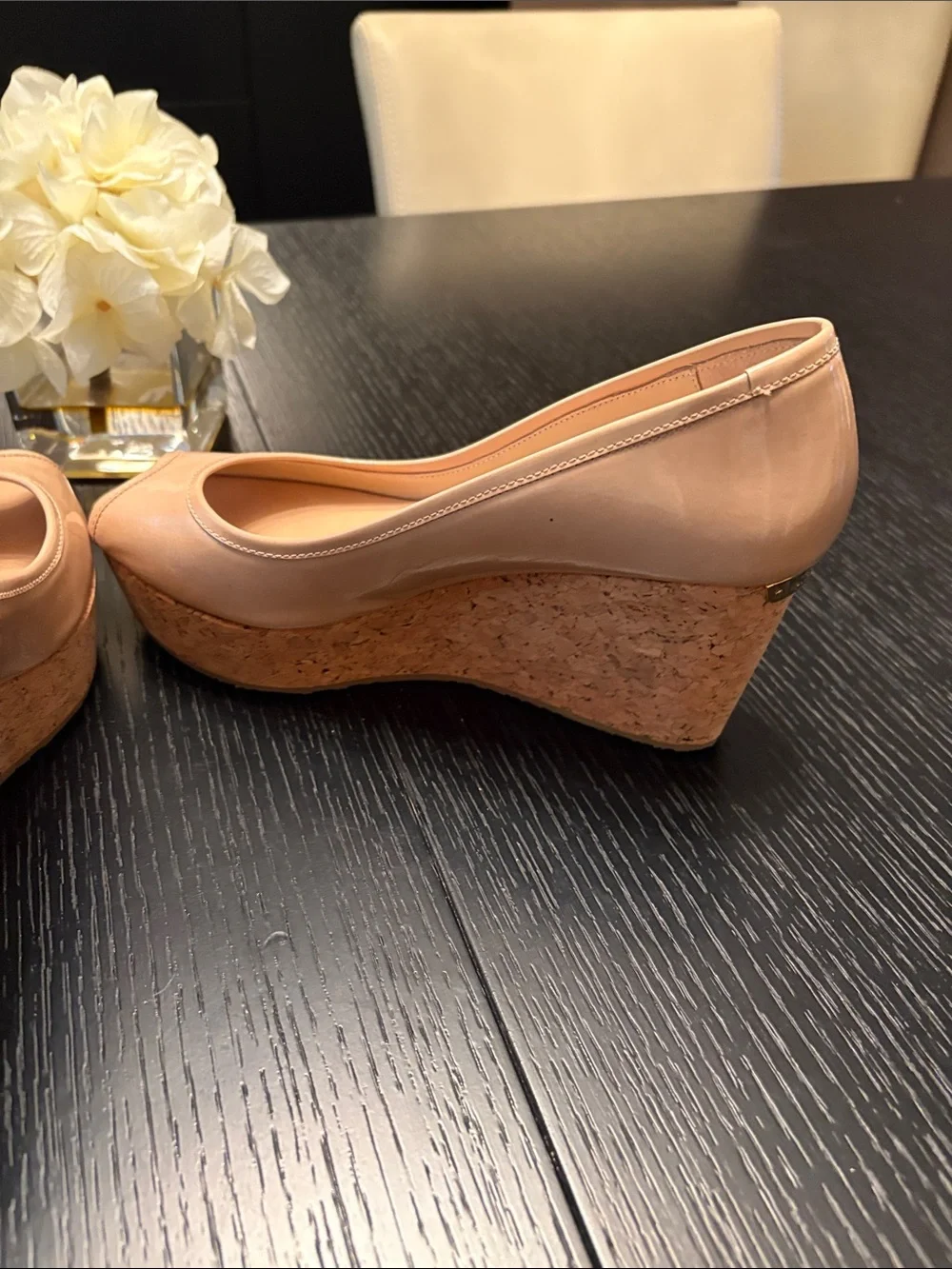 Jimmy Choo Nude Peep-Toe Platform Pumps